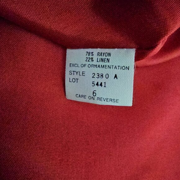 Tahari Vintage Linen Blend Long Sleeve Button Up Suit Jacket Red Blazer - Picture 8 of 9